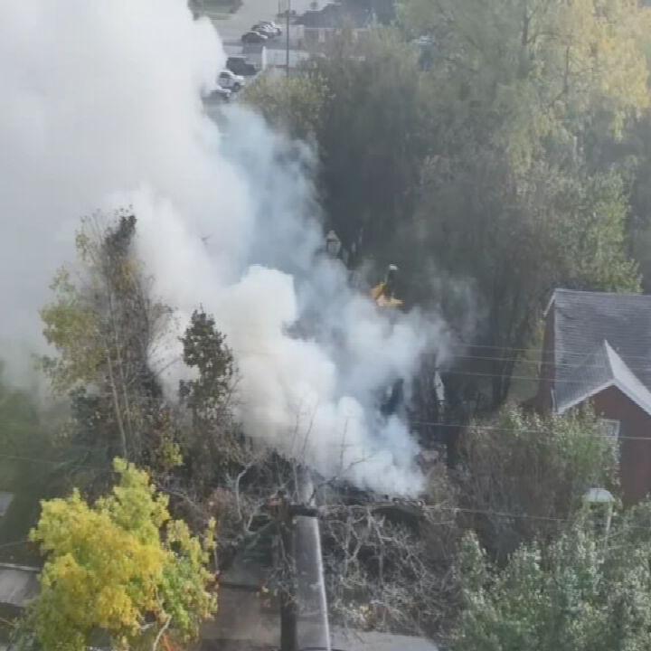 Aerial view of Carrollton house fire